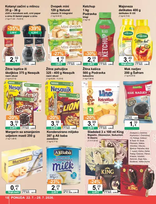 KTC katalog — stranica 18: Nesquik Žitne loptice ili školjkice 375 g Nesquik razni okusi, Nesquik Žitne pahuljice 325 - 400 g Nesquik razni okusi, Šafram Mak nadjev 200 g Šafram, Podravka Ketchup 1 kg Podravka blagi (vrijedi 22. 07. 2026.–28. 07. 2026.)