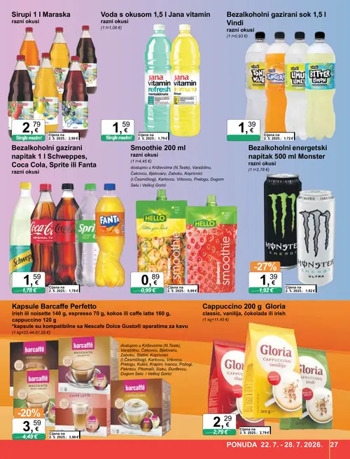 KTC katalog — stranica 27: Monster Bezalkoholni energetski napitak 500 ml, Barcaffè Kapsule Barcaffè Perfetto, Gloria Cappuccino 200 g (vrijedi 22. 07. 2026.–28. 07. 2026.)
