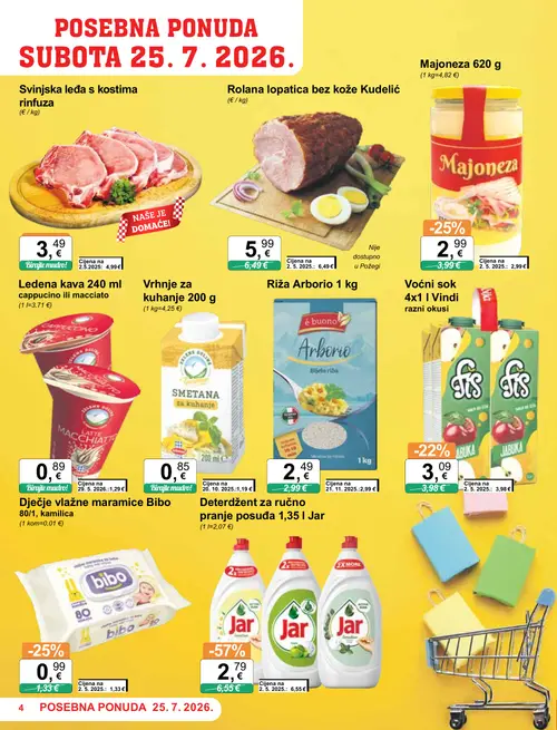 KTC katalog — stranica 4: Ledena kava 240 ml cappuccino ili macchiato, Svinjska leđa s kostima rinfuza, Vrhnje za kuhanje 200 g, bibo Dječje vlažne maramice Bibo 80/1, kamilica (vrijedi 22. 07. 2026.–28. 07. 2026.)