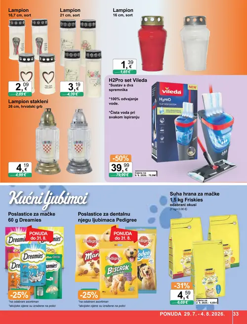 KTC katalog — stranica 33: Vileda H2Pro set Vileda, Friskies Suha hrana za mačke 1,5 kg Friskies, Lampion, Lampion (vrijedi 29. 07. 2026.–04. 08. 2026.)
