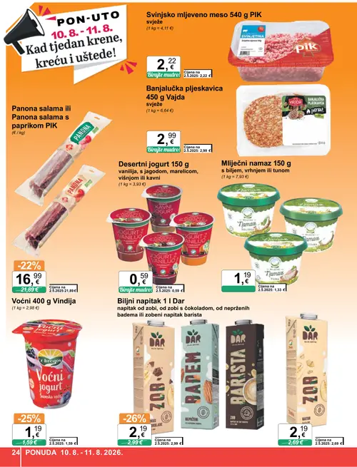 KTC katalog — stranica 24: Dar Biljni napitak, Vindija Voćni jogurt Vindija, PANONA Panona salama ili Panona salama s paprikom PIK, Dar Biljni napitak Dar (vrijedi 06. 08. 2026.–11. 08. 2026.)