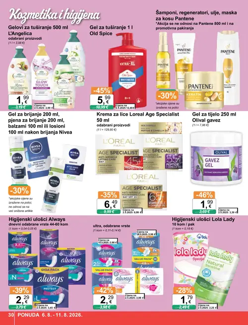 KTC katalog — stranica 30: Olival Gel za tijelo, Old Spice Gel za tuširanje Old Spice Whitewater, Always Higijenski ulošci Always, Always Higijenski ulošci Always (vrijedi 06. 08. 2026.–11. 08. 2026.)
