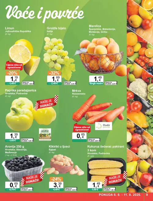 KTC katalog — stranica 9: Marelica, Grožđe bijelo, Mrkva, Kikiriki u ljusci (vrijedi 06. 08. 2026.–11. 08. 2026.)
