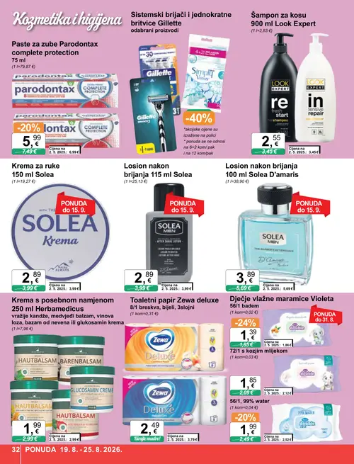 KTC katalog — stranica 32: Zewa Zewa deluxe toaletni papir breskva, Herbamdedicus Herbamdedicus krema s posebnom namjenom, Solea Solea D'amaris losion nakon brijanja, Solea Solea krema za ruke (vrijedi 19. 08. 2026.–25. 08. 2026.)