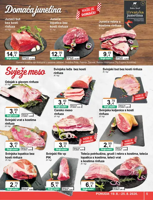 KTC katalog — stranica 5: Juneći but bez kosti rinfuza, Juneća lopatica bez kosti rinfuza, Baby Beef Hrvatska junetina Juneća rebra s kostima rinfuza, Odojak s glavom rinfuza (vrijedi 19. 08. 2026.–25. 08. 2026.)