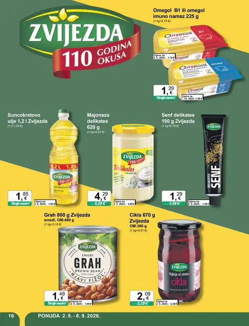KTC katalog — stranica 16: Omegol B1 ili omegol imuno namaz 225 g, Majoneza delikates 620 g (vrijedi 02. 09. 2026.–08. 09. 2026.)