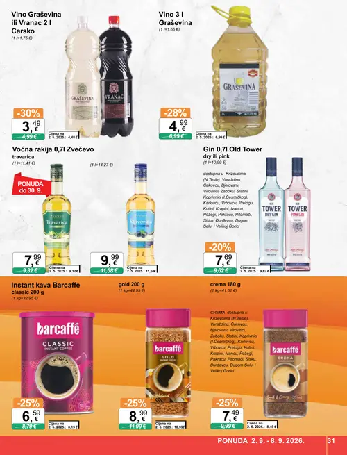 KTC katalog — stranica 31: Vino Graševina ili Vranac, Vino Graševina, Barcaffè Instant kava Barcaffè classic, Barcaffè kava gold (vrijedi 02. 09. 2026.–08. 09. 2026.)