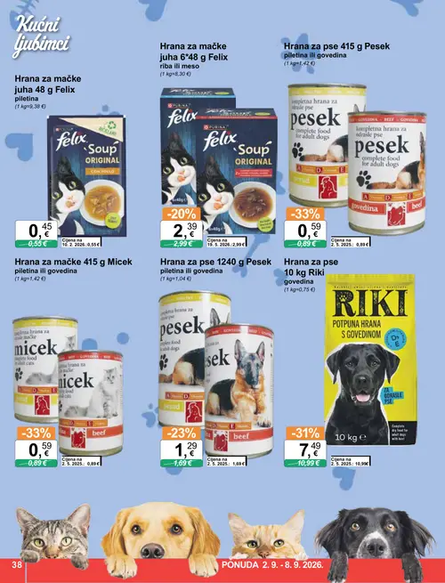 KTC katalog — stranica 38: Hrana za mačke 415 g Micek piletina ili govedina (vrijedi 02. 09. 2026.–08. 09. 2026.)