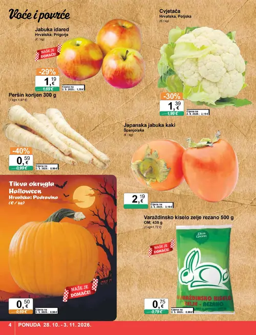 KTC katalog — stranica 4: Peršin korijen, Japanska jabuka kaki, Cvjetača, Jabuka idared (vrijedi 28.10.–03.11.2026.)