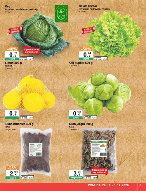 KTC katalog — stranica 5: Suha brusnica, Salata kristal, Orah jezgra, Limun (vrijedi 28.10.–03.11.2026.)