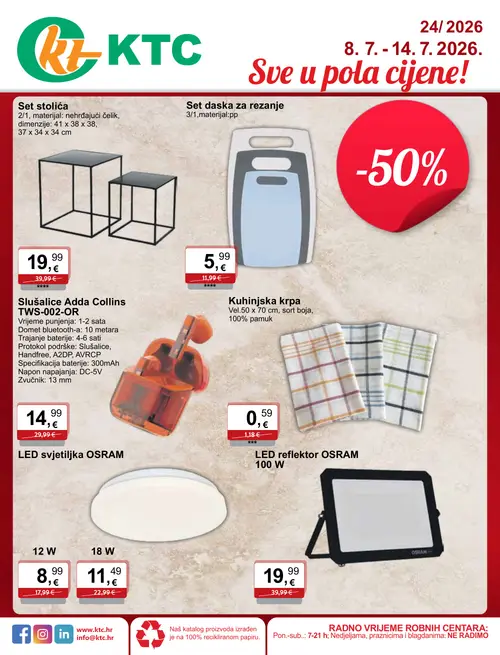 KTC katalog — stranica 1: Adda Collins Slušalice Adda Collins TWS-002-OR, OSRAM LED reflektor OSRAM 100 W, Set stolica, LED rasvjeta 18 W (vrijedi 08. 07. 2026.–14. 07. 2026.)