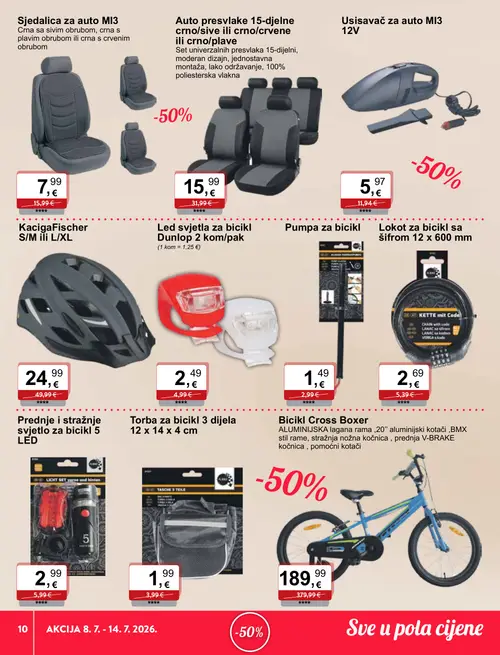 KTC katalog — stranica 10: Pumpa za bicikl, Dunlop Led svjetla za bicikl Dunlop 2 kom/pak, Lokot za bicikl sa šifrom 12 x 600 mm, Prednje i stražnje svjetlo za bicikl 5 LED (vrijedi 08. 07. 2026.–14. 07. 2026.)