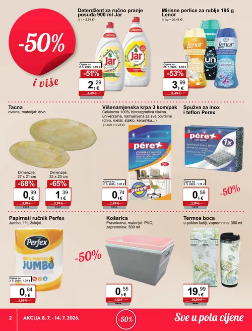 KTC katalog — stranica 2: Tacna, Tacna, Lenor Mirisne perlice za rublje 195 g Lenor, Jar Deterdžent za ručno pranje posuđa 900 ml Jar (vrijedi 08. 07. 2026.–14. 07. 2026.)
