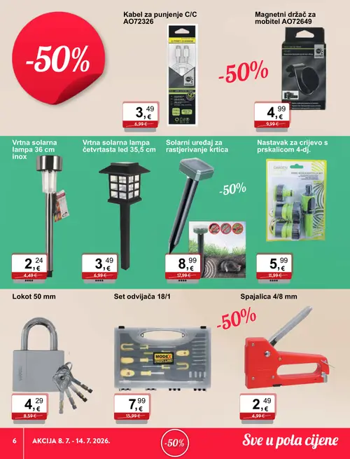 KTC katalog — stranica 6: Kabel za punjenje C/C AO72326, Magnetni držač za mobitel AO72649, Vrtna solarna lampa 36 cm inox, Vrtna solarna lampa četvrtasta led 35,5 cm (vrijedi 08. 07. 2026.–14. 07. 2026.)