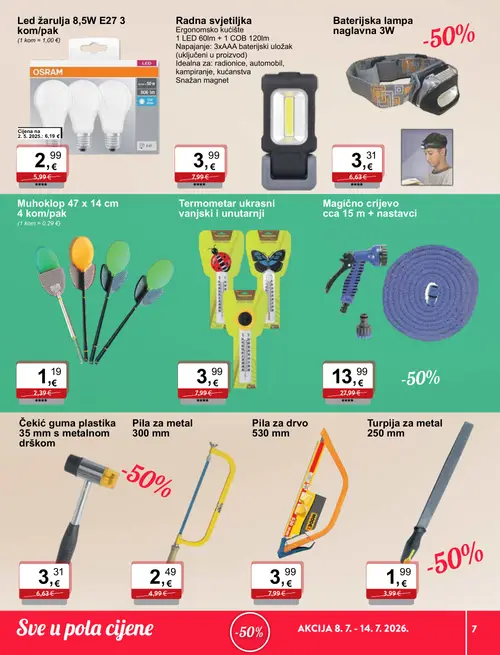 KTC katalog — stranica 7: Muhoklop, OSRAM Led žarulja 8,5W E27, Radna svjetiljka, Baterijska lampa naglavna 3W (vrijedi 08. 07. 2026.–14. 07. 2026.)