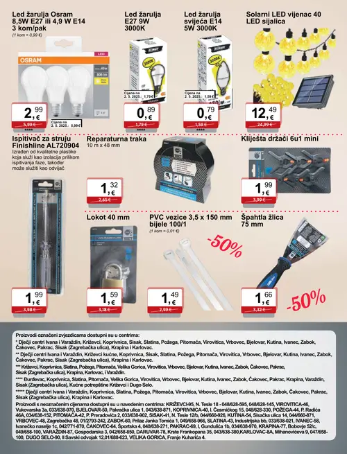 KTC katalog — stranica 7: Led žarulja E27 9W 3000K, Led žarulja svijeća E14 5W 3000K, Reparacijska traka, PVC vezice 3,5 x 150 mm bijele 100/1 (vrijedi 06. 08. 2026.–11. 08. 2026.)