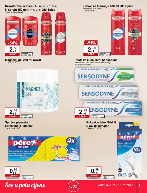 KTC katalog — stranica 3: Old Spice Dezodorans u spreju Whitewater, Old Spice Gel za tuširanje, Old Spice Dezodorans u spreju Epic Legend, Perex Rukavice latex (vrijedi 09. 09. 2026.–15. 09. 2026.)