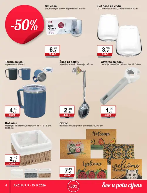 KTC katalog — stranica 4: Set čaša za vodu, Termo šalica, Žlica za salatu, Otvorač za bocu (vrijedi 09. 09. 2026.–15. 09. 2026.)