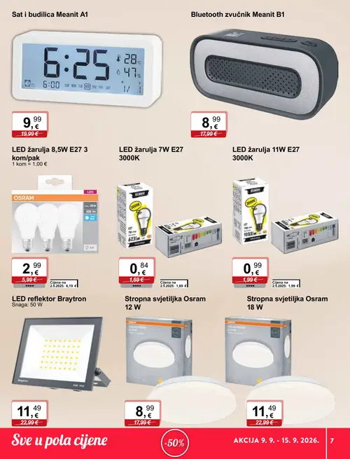 KTC katalog — stranica 7: LEDKRAFT LED žarulja 11W E27 3000K, OSRAM Stropna svjetiljka Osram 12 W, LEDKRAFT LED žarulja 7W E27 3000K, OSRAM Stropna svjetiljka Osram 18 W (vrijedi 09. 09. 2026.–15. 09. 2026.)