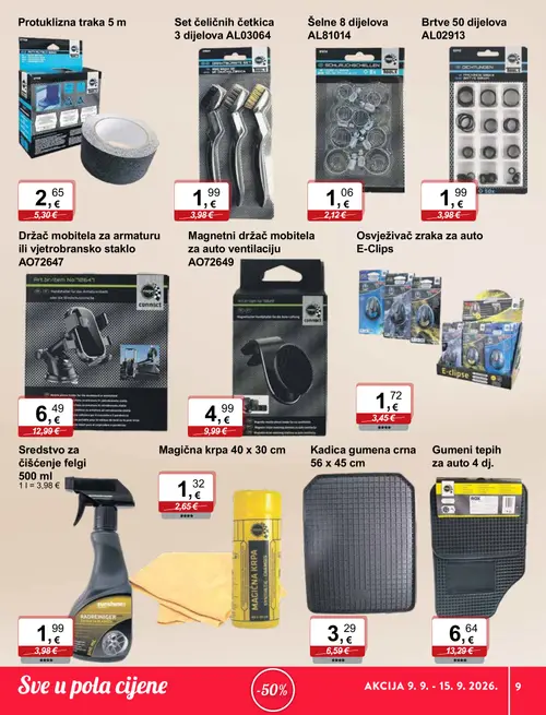 KTC katalog — stranica 9: Magichna krpa 40 x 30 cm, Magnetni držač mobitela za auto ventilaciju, ROX Gumeni tepih za auto 4 dj., Kadica gumena crna (vrijedi 09. 09. 2026.–15. 09. 2026.)