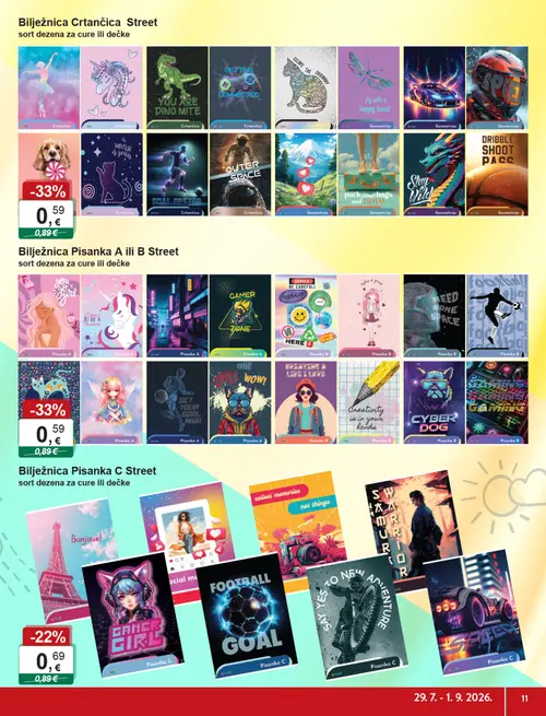 KTC katalog — stranica 11: Bilježnica Crtančica Street, Bilježnica Pisanka A ili B Street (vrijedi 29. 07. 2026.–01. 09. 2026.)