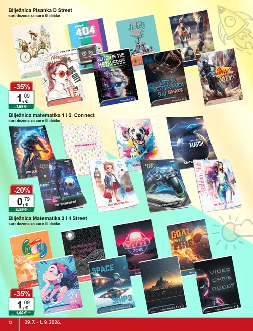 KTC katalog — stranica 12: Bilježnica Matematika 3 i 4 Street, Bilježnica Pisanka D Street, Bilježnica matematika 1 i 2 Connect (vrijedi 29. 07. 2026.–01. 09. 2026.)