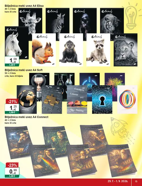 KTC katalog — stranica 15: Bilježnica meki uvez A4 Connect, Bilježnica meki uvez A4 Connect, Bilježnica meki uvez A4 Elisa (vrijedi 29. 07. 2026.–01. 09. 2026.)