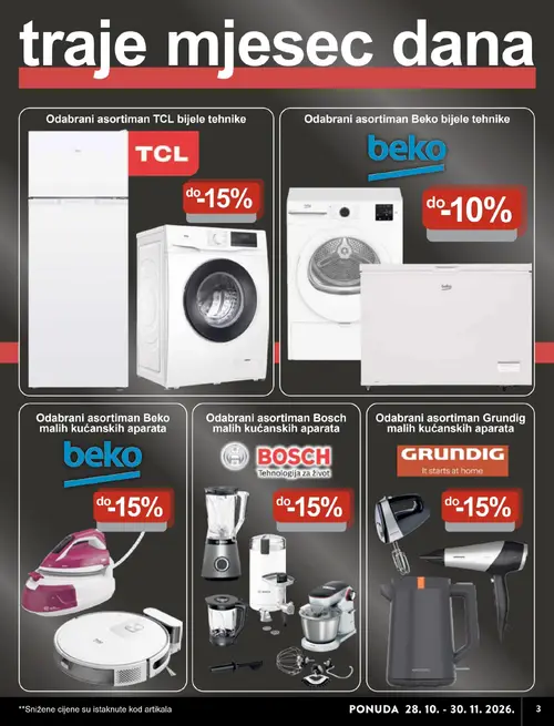 KTC katalog — stranica 3: TCL Odabrani asortiman TCL bijele tehnike, beko Odabrani asortiman Beko bijele tehnike, GRUNDIG Odabrani asortiman Grundig malih kućanskih aparata, beko Odabrani asortiman Beko malih kućanskih aparata (vrijedi 28.10.–10.11.2026.)