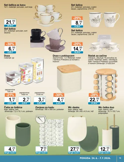 KTC katalog — stranica 13: Zavjesa za kadu, Set šalica, Stalak za začine, Set šalica (vrijedi 24. 06. 2026.–07. 07. 2026.)