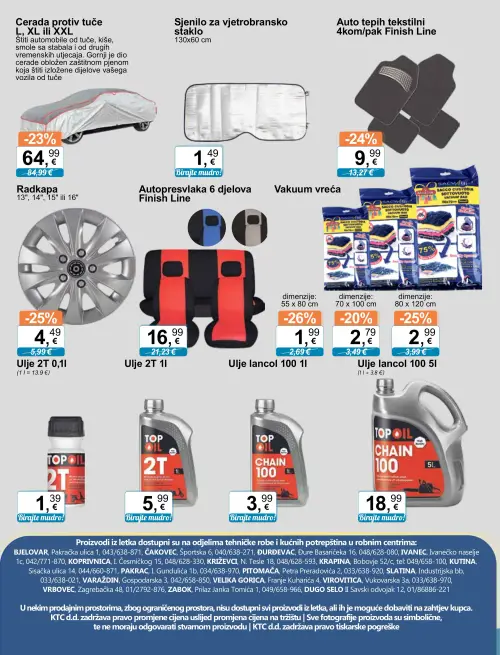 KTC katalog — stranica 20: TOP OIL Ulje lančol 100 1l, Vakum vreća, TOP OIL Ulje lančol 100 5l, Finish Line Auto tepih tekstilni 4kom/pak Finish Line (vrijedi 24. 06. 2026.–07. 07. 2026.)
