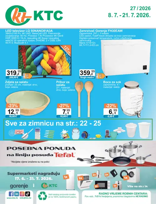 KTC katalog — stranica 1: Pribor za salatu, Zdjelja sa salatu, Boca za sok, LED televizor LG 50NANO81A3A (vrijedi 08. 07. 2026.–21. 07. 2026.)