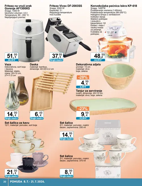 KTC katalog — stranica 10: Dekorativna zdjela, Tanjur za serviranje, Gorenje Friteza na vrući zrak Gorenje AF1300XG, Iskra Konvekcijska pećnica Iskra KP-618 (vrijedi 08. 07. 2026.–21. 07. 2026.)