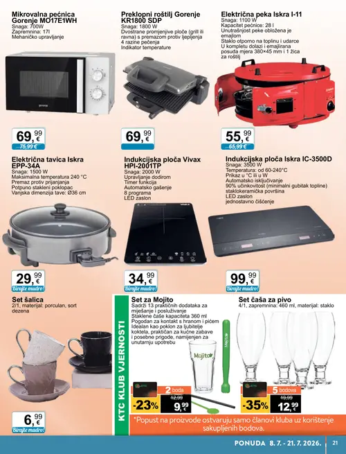 KTC katalog — stranica 11: Set čaša za pivo, Set za Mojito, Iskra Električna peka Iskra I-11, Gorenje Mikrovalna pećnica Gorenje MO17E1WH (vrijedi 08. 07. 2026.–21. 07. 2026.)
