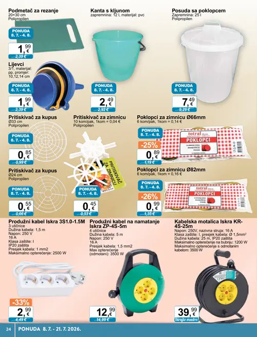 KTC katalog — stranica 14: Iskra Produžni kabel Iskra 3S1.0-1.5M, totral Poklopci za zimnicu Ø82mm, totral Poklopci za zimnicu Ø66mm, Posuda sa poklopcem (vrijedi 08. 07. 2026.–21. 07. 2026.)