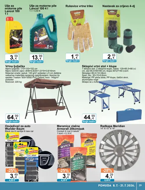 KTC katalog — stranica 19: Meridian Radkapa Meridian, Armorall Maramice vlažne Armorall 20kom/pak, Wunder Baum Osvježivač za auto Wunder Baum, Vrtna ljuljačka (vrijedi 08. 07. 2026.–21. 07. 2026.)