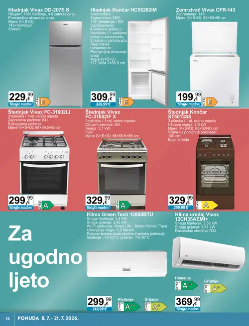 KTC katalog — stranica 6: Končar Štednjak Končar ST5013SS, Green Tech Klima Green Tech 12000BTU, Končar Hladnjak Končar HC55262IM, Vivax Hladnjak Vivax DD-207E S (vrijedi 08. 07. 2026.–21. 07. 2026.)