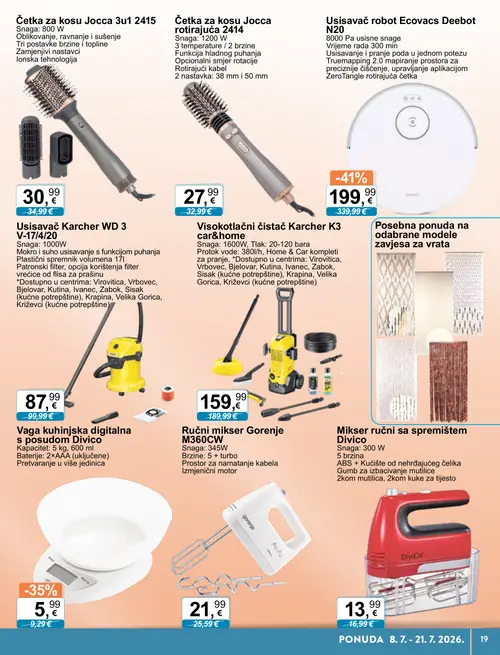 KTC katalog — stranica 9: Ecovacs Usisavač robot Ecovacs Deebot N20, Divico Vaga kuhinjska digitalna s posudom Divico, Divico Mikser ručni sa spremištem Divico, Karcher Visokotlačni čistač Karcher K3 car&home (vrijedi 08. 07. 2026.–21. 07. 2026.)