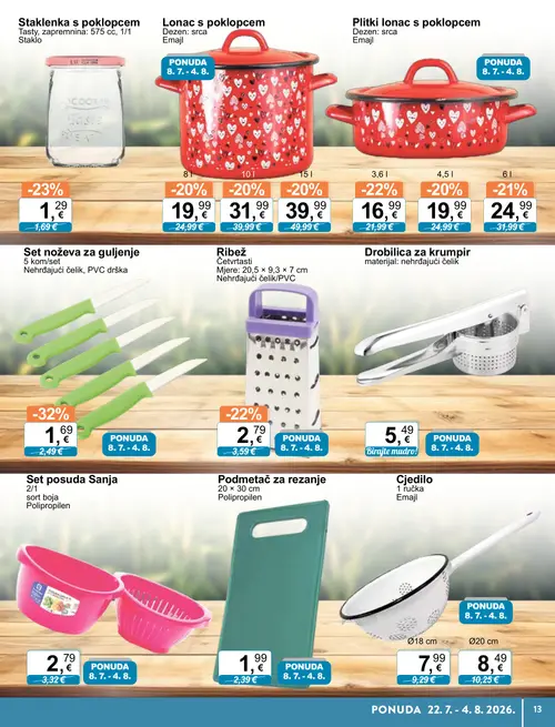 KTC katalog — stranica 13: Set noževa za guljenje, Staklenka s poklopcem, Plitki lonac s poklopcem, Ribež (vrijedi 22. 07. 2026.–04. 08. 2026.)