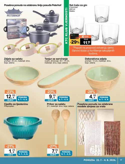 KTC katalog — stranica 17: Set čaša za gin, Dekorativna zdjela, Pribor za salatu, Zdjelu sa salatu (vrijedi 22. 07. 2026.–04. 08. 2026.)