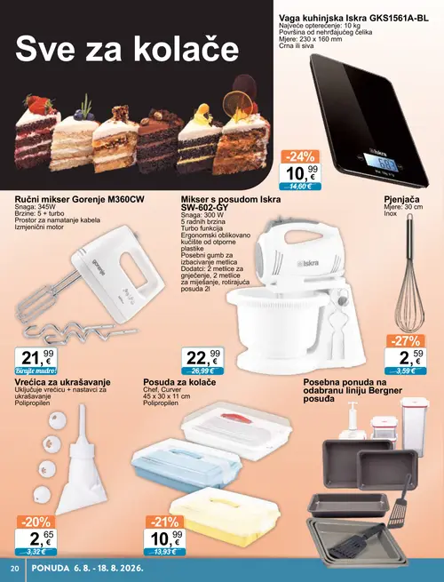 KTC katalog — stranica 10: Pjenjača, Iskra Vaga kuhinjska Iskra GKS1561A-BL, Chef, Curver Posuda za kolače, Vrečica za ukrašavanje (vrijedi 06. 08. 2026.–18. 08. 2026.)