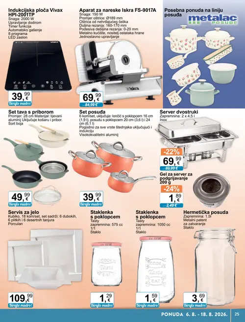 KTC katalog — stranica 15: Gel za server za podgrijavanje, Server dvostruki, Iskra Aparat za nareske Iskra FS-9017A, Vivax Indukcijska ploča Vivax HPI-2001TP (vrijedi 06. 08. 2026.–18. 08. 2026.)