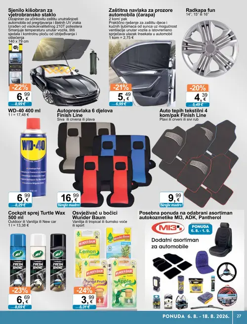 KTC katalog — stranica 17: Wunder Baum Osvježivač u bočici Wunder Baum, Turtle Wax Cockpit sprej Turtle Wax 500 ml, WD-40 WD-40 400 ml, Zaštitna navlaka za prozore automobila (čarapa) (vrijedi 06. 08. 2026.–18. 08. 2026.)