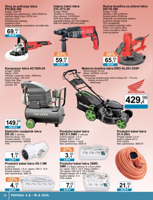 KTC katalog — stranica 18: Iskra Ručna brusilica za zidove Iskra DS710-180, Iskra Udarni čekići Iskra Z1C-ZT3-26, Iskra Produžni kabel Iskra 5S-1.5M, Iskra Produžni kabel Iskra 3S1.0-1.5MK (vrijedi 06. 08. 2026.–18. 08. 2026.)