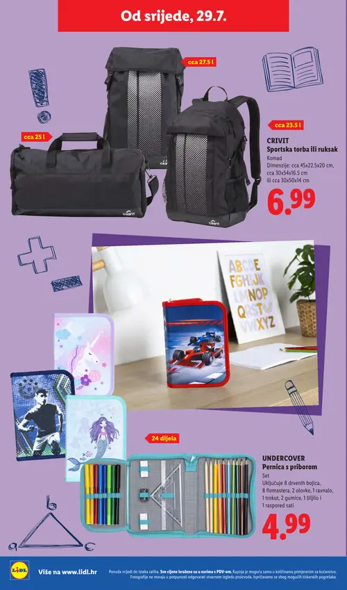 Lidl katalog — stranica 10: CRIVIT Sportska torba ili ruksak, UNDERCOVER Pernica s priborom (vrijedi 29. 07. 2026.–01. 09. 2026.)