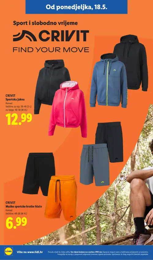 Lidl katalog — stranica 12: CRIVIT CRIVIT Sportska jakna, CRIVIT CRIVIT Muške sportske kratke hlače (vrijedi 18. 05. 2026.–31. 08. 2026.)