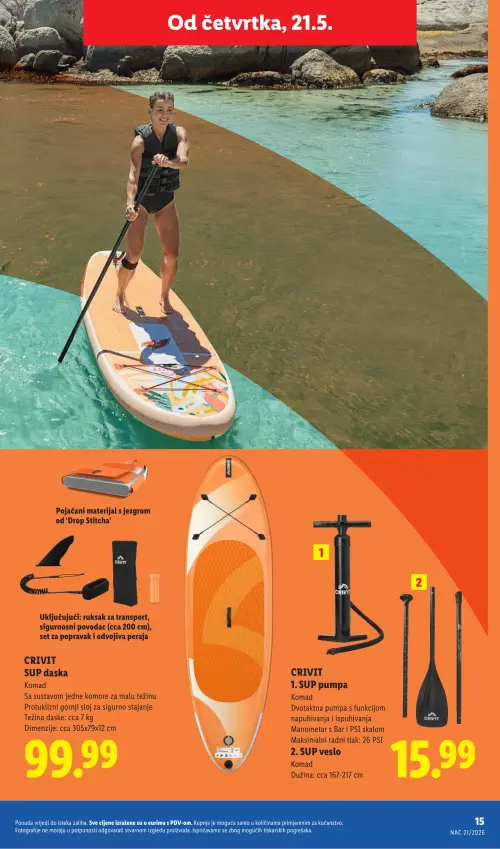 Lidl katalog — stranica 15: CRIVIT CRIVIT SUP daska, CRIVIT CRIVIT 1. SUP pumpa (vrijedi 18. 05. 2026.–31. 08. 2026.)