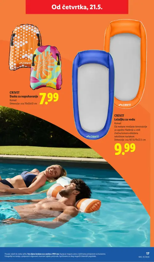 Lidl katalog — stranica 17: CRIVIT Daska za napuhavanje, CRIVIT Ležaljka za vodu (vrijedi 18. 05. 2026.–31. 08. 2026.)