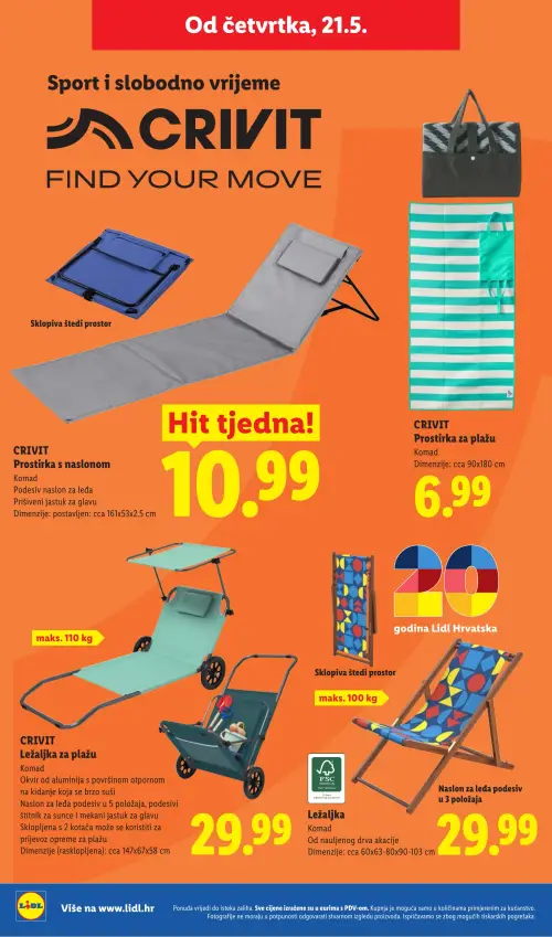 Lidl katalog — stranica 20: Ležaljka, CRIVIT CRIVIT Prostirka s naslonom, CRIVIT CRIVIT Prostirka za plažu, CRIVIT CRIVIT Ležaljka za plažu (vrijedi 18. 05. 2026.–31. 08. 2026.)