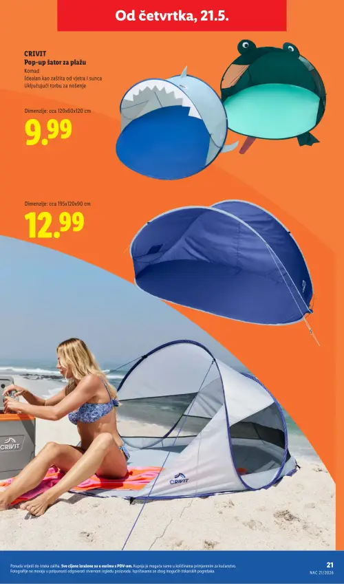 Lidl katalog — stranica 21: CRIVIT CRIVIT Pop-up šator za plažu, CRIVIT CRIVIT Pop-up šator za plažu (vrijedi 18. 05. 2026.–31. 08. 2026.)