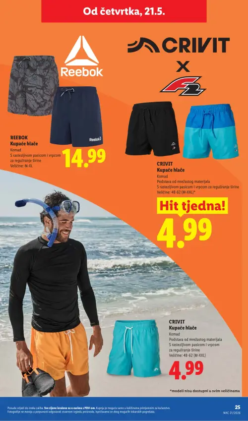 Lidl katalog — stranica 25: REEBOK Kupaće hlače, CRIVIT Kupaće hlače (vrijedi 18. 05. 2026.–31. 08. 2026.)